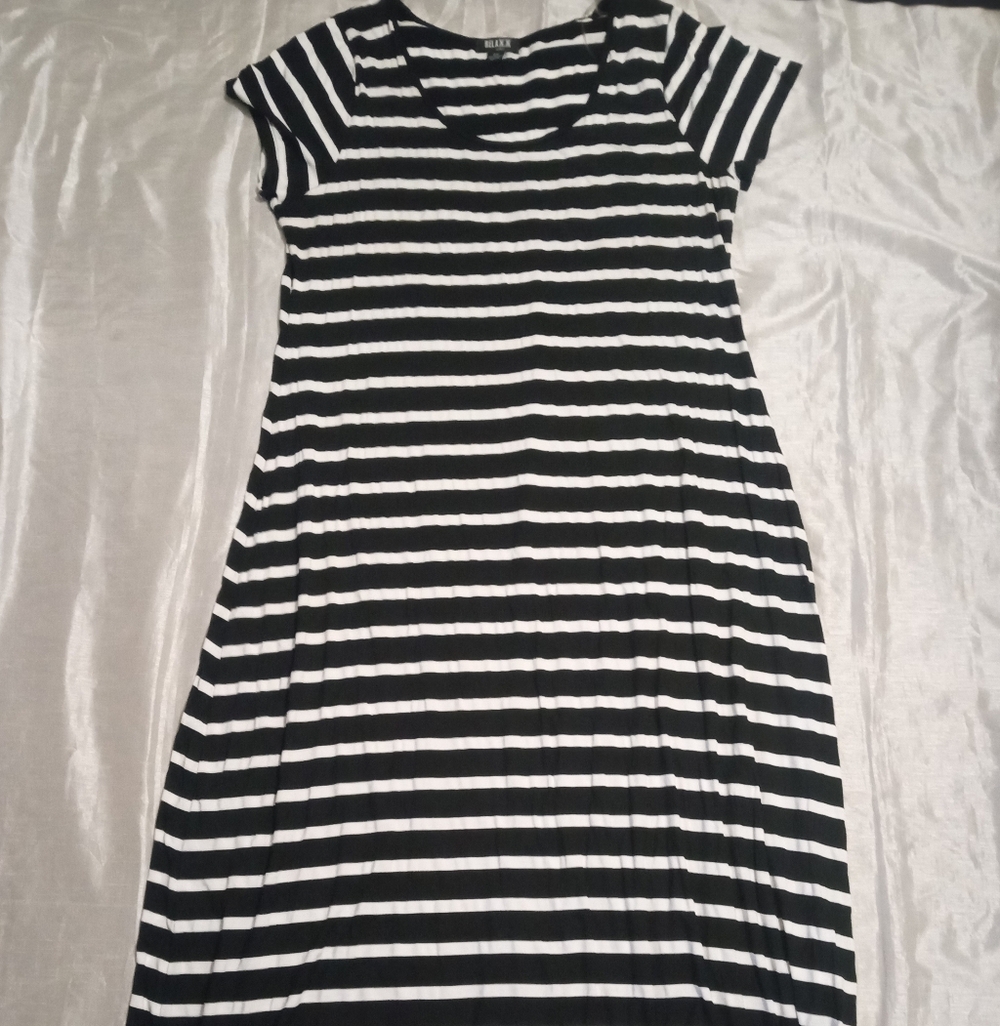 Rela XX Women's  Dress Short Sleeve Blk & White Striped Maxi Dress Size2X